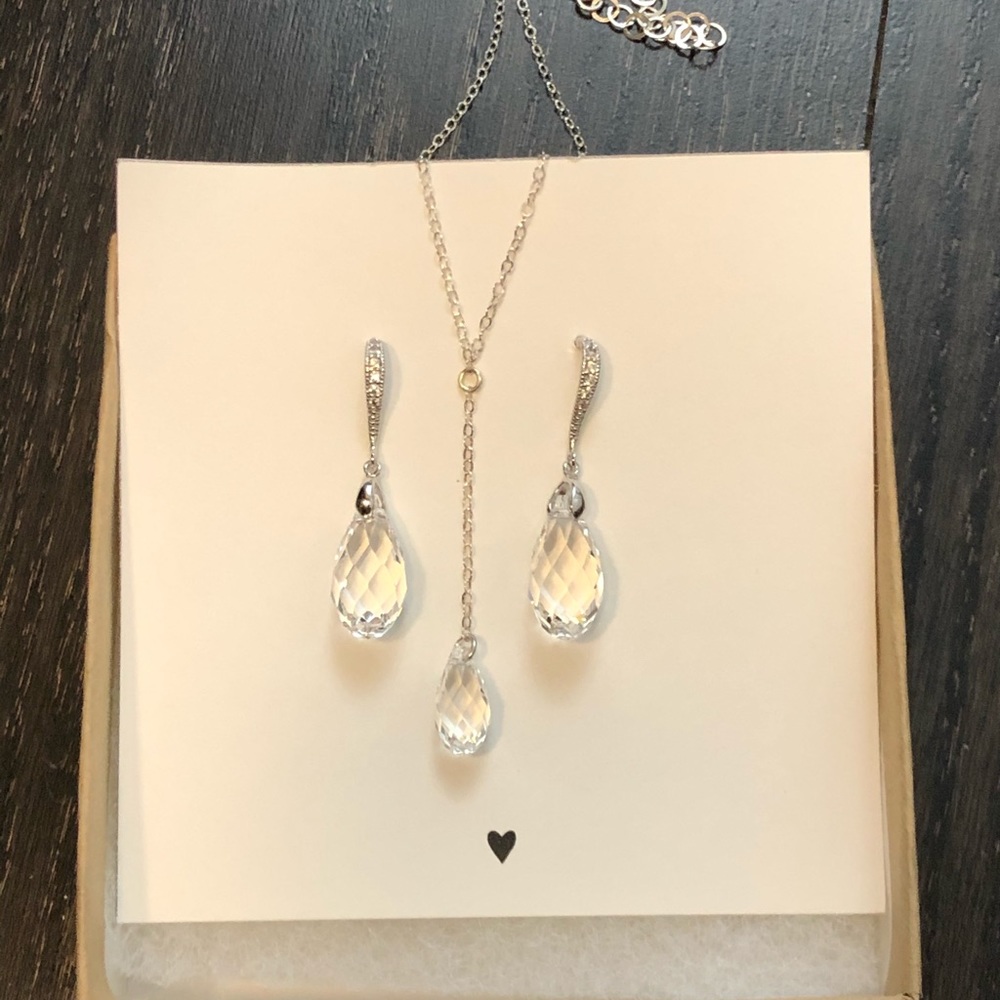Gorgeous Pendant Drop Pave Earrings and Necklace